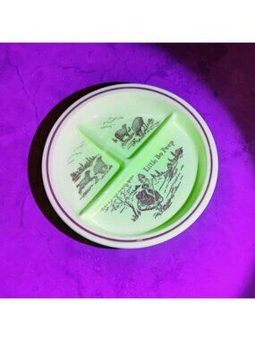 Vintage Little Bo Peep Plate, GLOWS, Fire King Divided Child Dish Red Nursery Rh